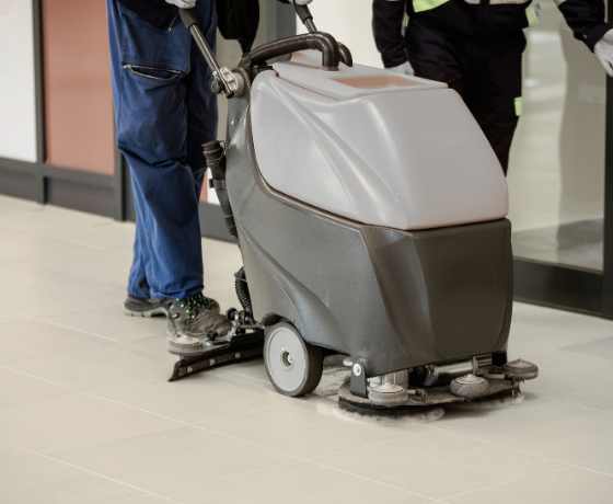 Training operator on floor scrubbing machine